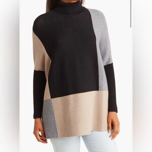 Joseph A Colorblock Turtleneck Pullover Tunic Sweater